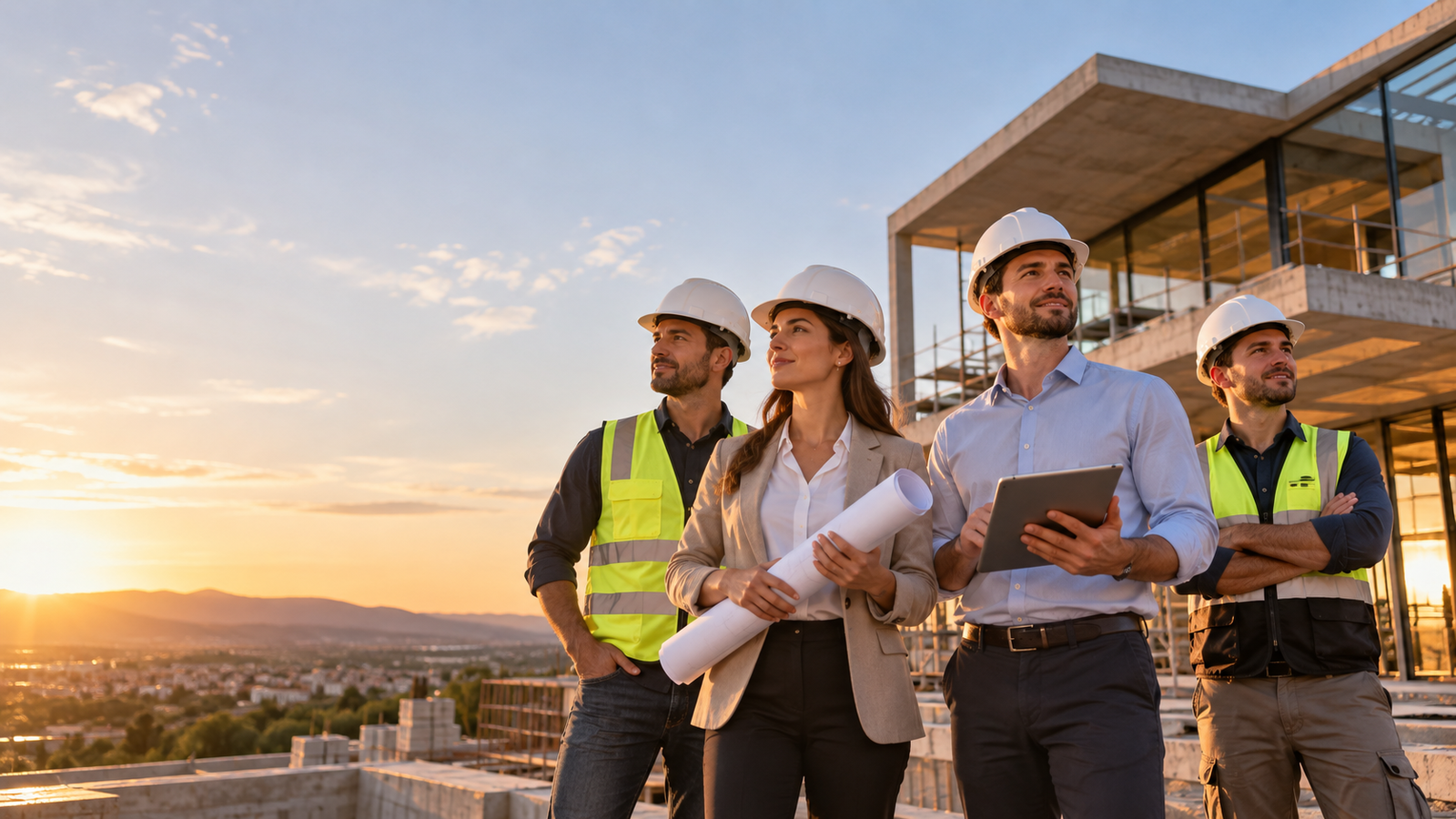 Imagen ilustrativa de profesionales de la construcción frente a una obra